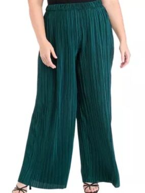 Zara Teal Pleated Wide-Leg Pants